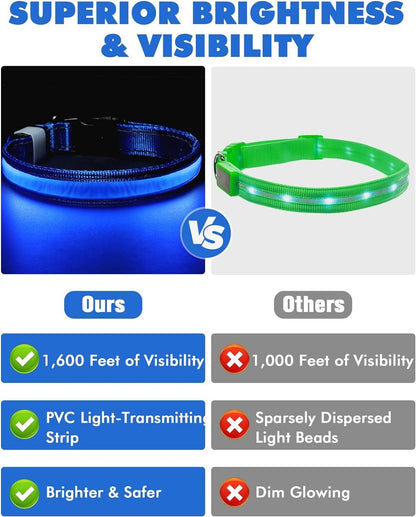 USB Rechargeable LED Pet Dog Collar Flashing Luminous Safety Light up Nylon UK